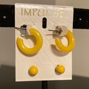 Pulse Yellow Hoop and Stud Earrings Set